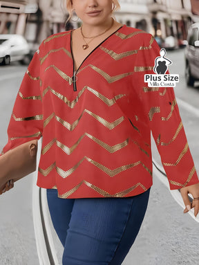 Blusa com Estampa Chevron e Decote em Zíper Plus Size