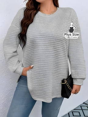 Blusa de Manga Longa Com Textura Acolchoada Plus Size